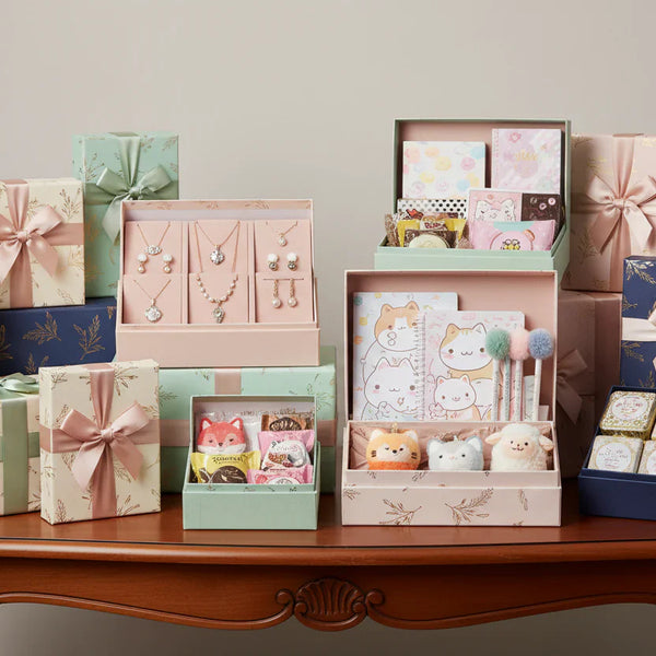 Unique curated gift baskets and boutique gift boxes in floral, navy, and kawaii styles at Majestic Boutique & Gifts