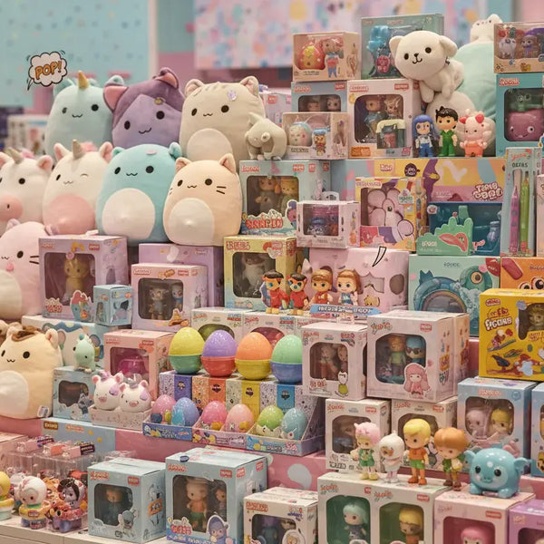 Fun kids novelty gifts and cute collectibles featuring plush toys, mystery blind boxes, and colorful toy sets at Majestic Boutique & Gifts