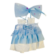 17 cm blue and white dress for doll with martching bow 