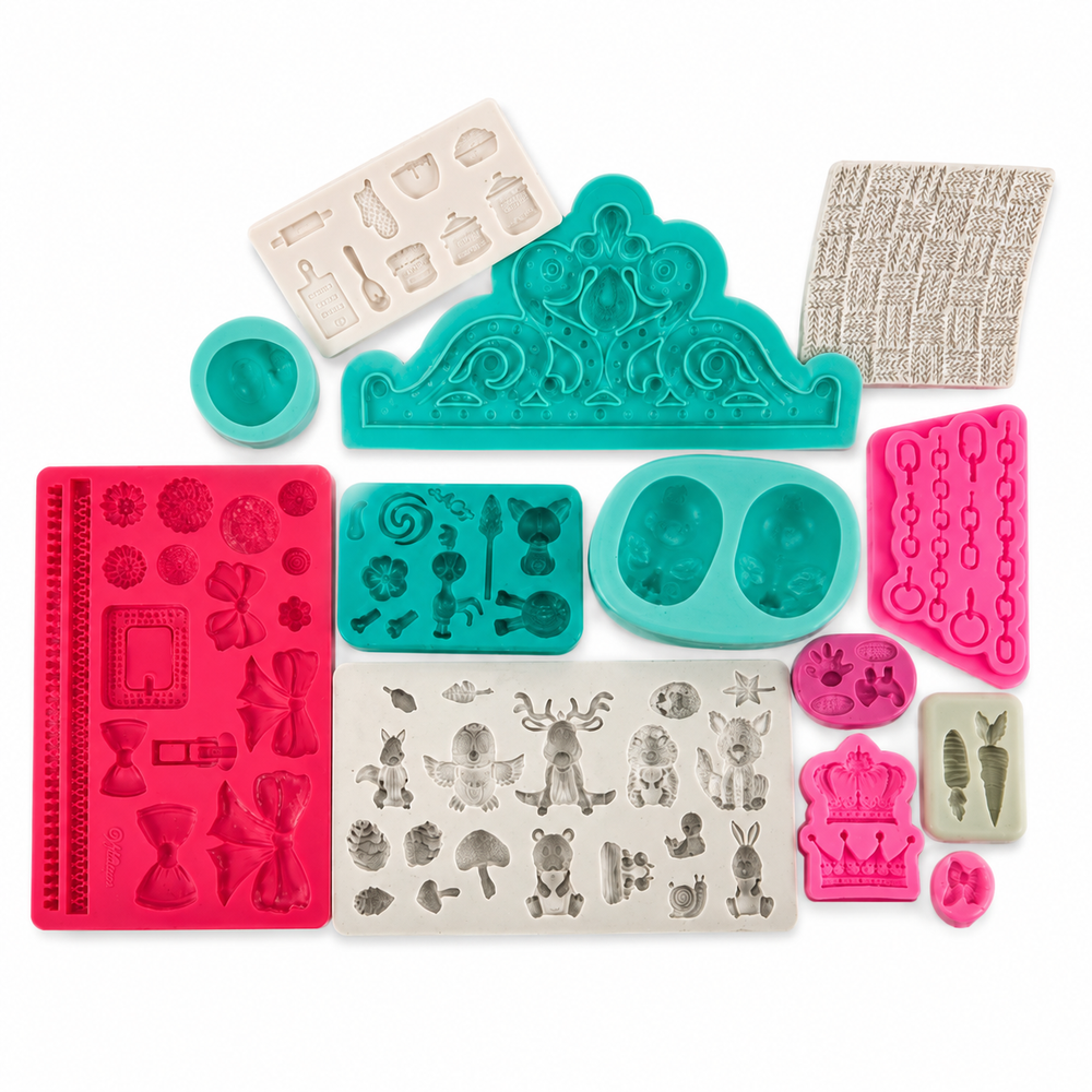Bundle of 20 assorted pre-owned silicone molds for fondant, resin, clay and crafts