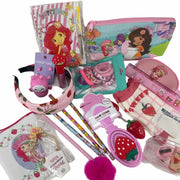 22-piece kawaii stationery and beauty gift set for girls with mini suitcase, hair brush, socks and pom-pom pencil