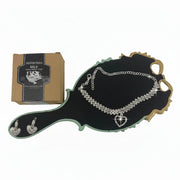 Vintage-style hand mirror, sparkling earrings and crystal anklet from women's self-care gift set