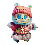 3-piece outfit set for 17cm collectible doll with pink striped skirt and knit sweater matching headband