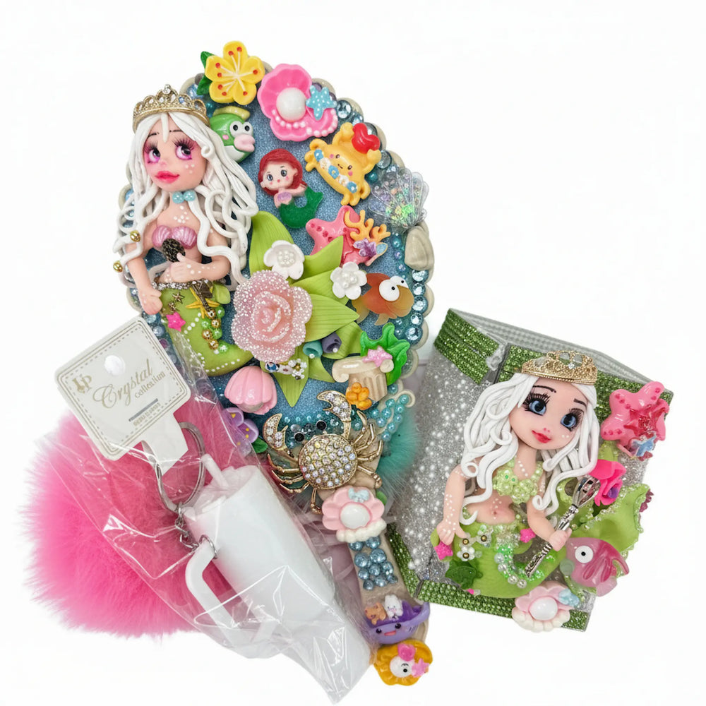 Mermaid Dream Gift Box for Her | Handmade Flex Porcelain Doll & Makeup Brush Holder Set