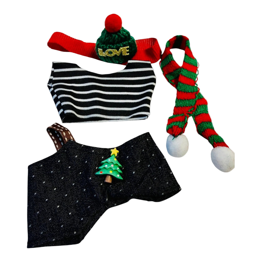 4-piece Christmas outfit set for 17cm collectible doll with overalls and red headband