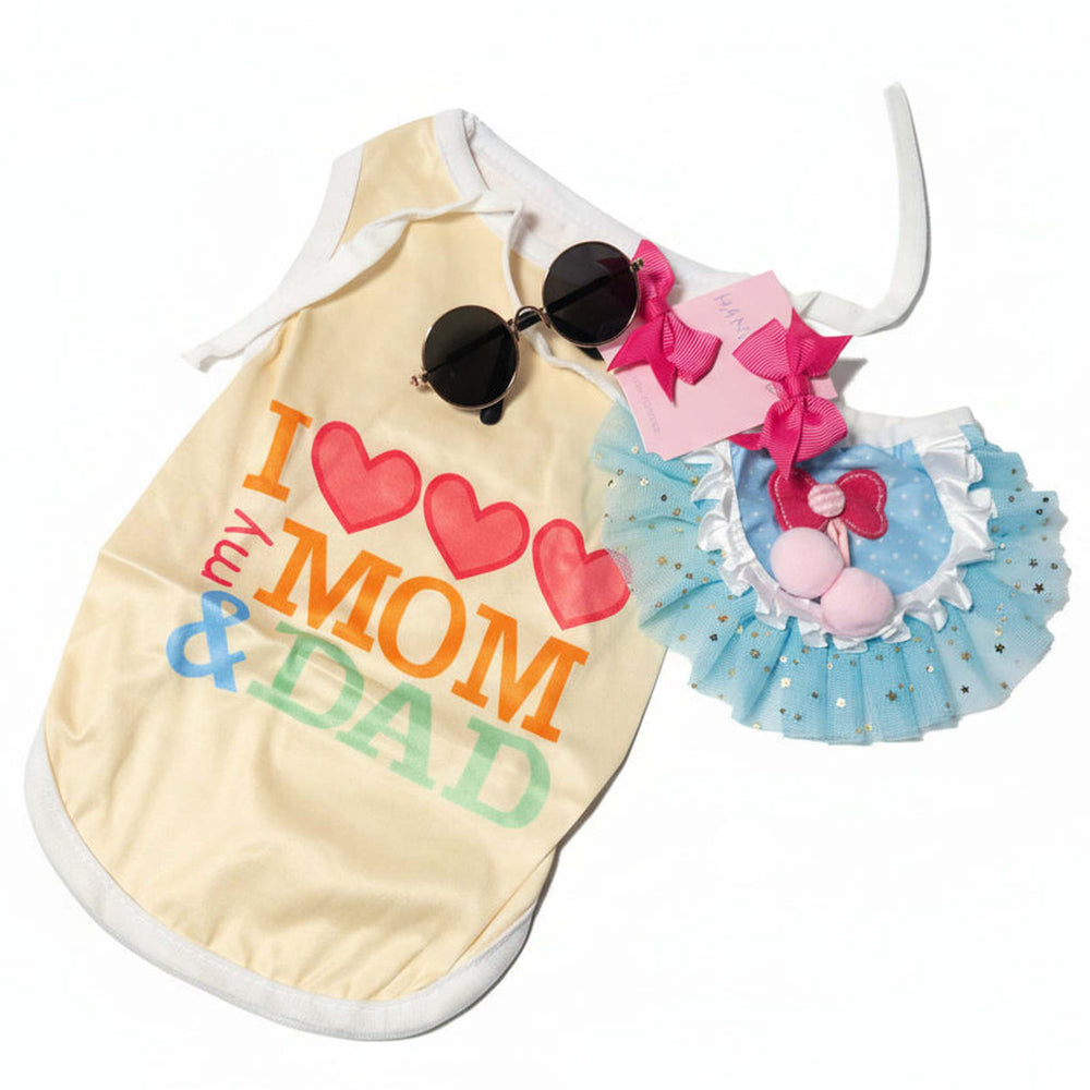 4-piece dog outfit shirt tutu sunglasses and bows for small dogs