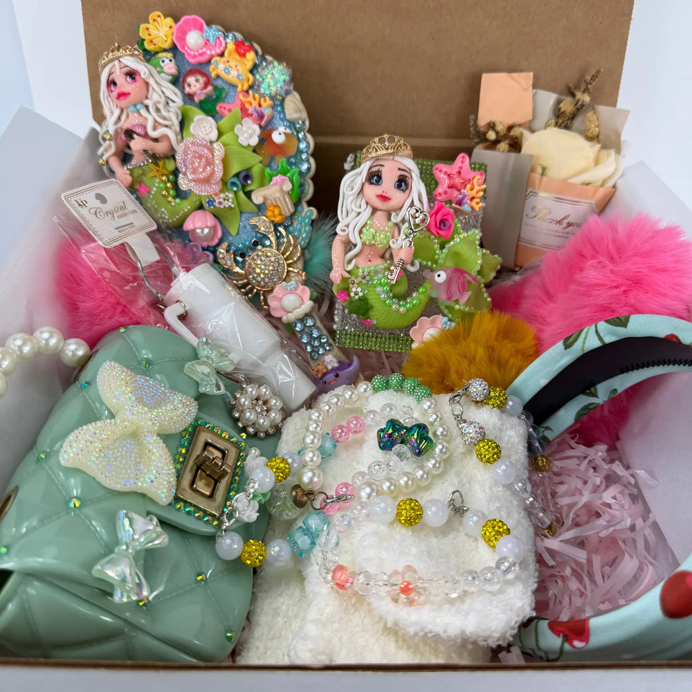 Mermaid Dream Gift Box for Her | Handmade Flex Porcelain Doll & Makeup Brush Holder Set