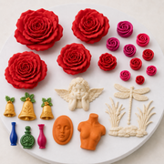 AI-generated example of colorful fondant decorations that can be created with selected molds