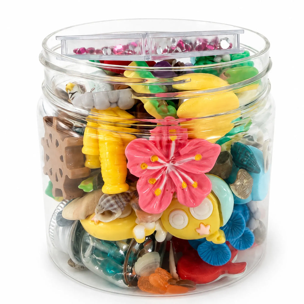 Abundant mermaid beach and tropical craft supply mix with assorted resin pieces and rhinestones