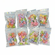 Assorted multicolor acrylic bows for DIY crafts, 10 pieces in resealable bag