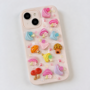 Assorted pastel mushroom embellishments with flowers for phone cases journals and DIY decor