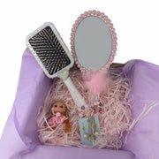 Birthday gift basket for her — pink cowgirl theme with mirror, hairbrush, keychain, necklace, and earrings