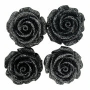 Black glitter artificial roses close up detail for resin crafts and jewelry making
