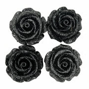 Black glitter roses 3cm resin inclusions for pendants trays and keychains