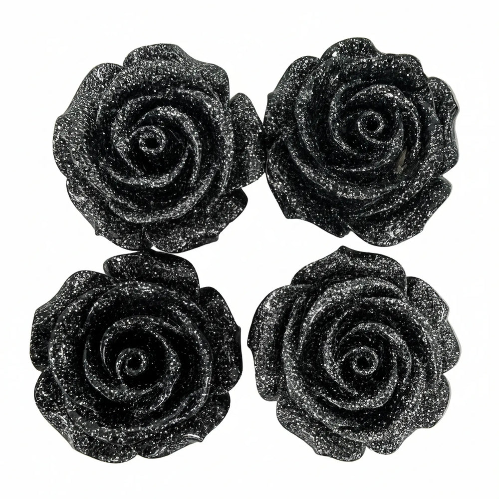 Black glitter roses 3cm resin inclusions for pendants trays and keychains