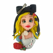 Blonde fantasy girl flex porcelain figure with black bow and playing cards