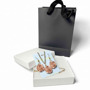 Champagne Rose Pendant Necklace & Matching Rose Earrings Set | Romantic Gift