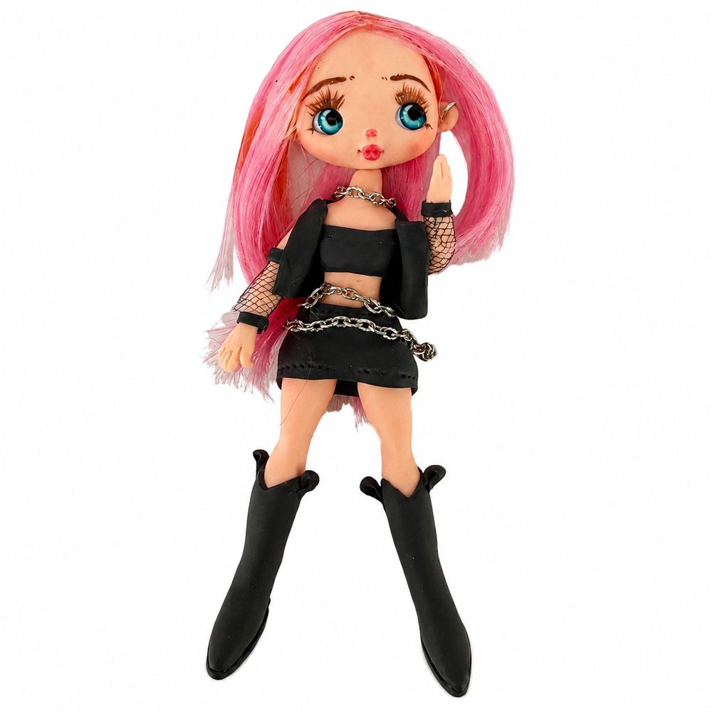 Gothic Lolita Pink Hair Flatback Doll for DIY Crafts Decoration