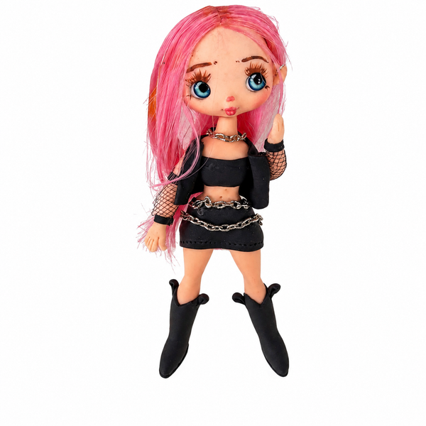 Gothic Lolita Pink Hair Flatback Doll for DIY Crafts Decoration