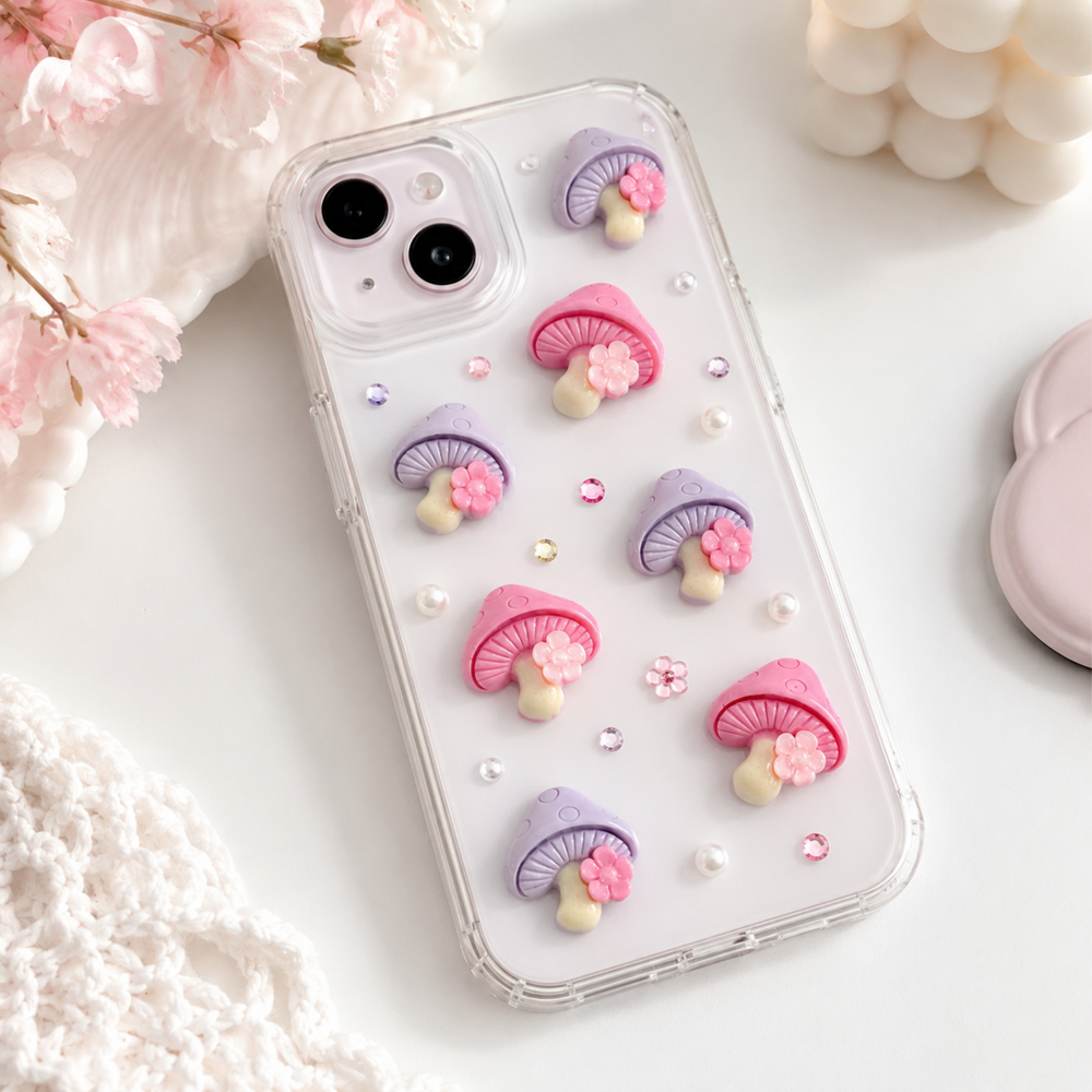 20-Piece Pink & Purple Mushroom Resin Flatback Charms for DIY Crafts