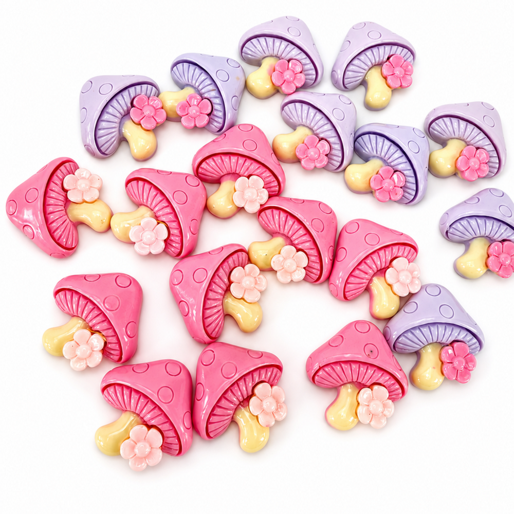 20-Piece Pink & Purple Mushroom Resin Flatback Charms for DIY Crafts