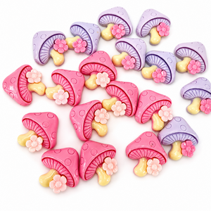 20-Piece Pink & Purple Mushroom Resin Flatback Charms for DIY Crafts