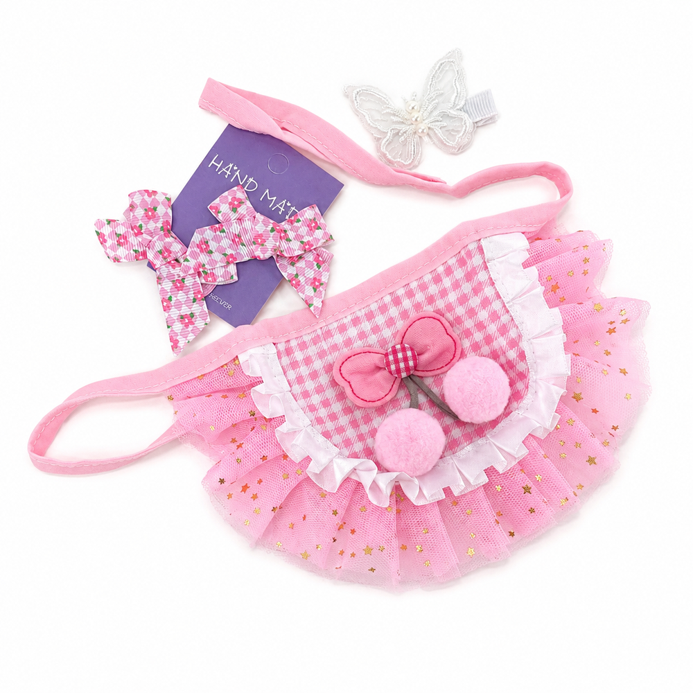 Small Cherry Tutu Pet Outfit Set with Matching Bows | Pink or Blue