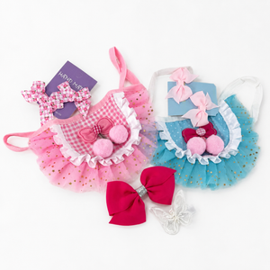Small Cherry Tutu Pet Outfit Set with Matching Bows | Pink or Blue
