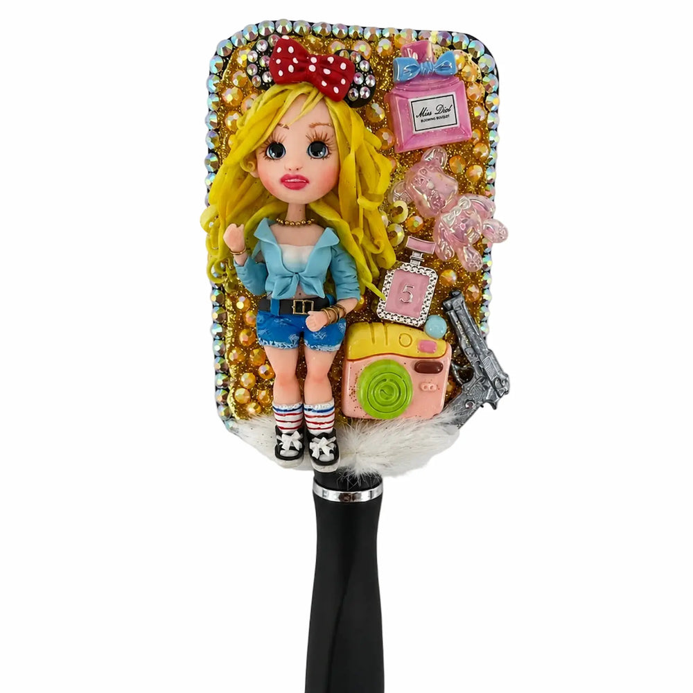 Kawaii Doll Decorated Hair Brush with Rhinestones & Charms- Gift for Her