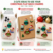 Christmas resin flat backs shown in creative DIY craft project ideas
