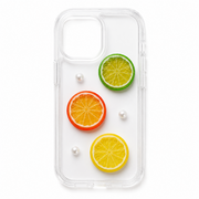 Clear phone case decorated with lemon, lime, and orange resin flatback embellishments.