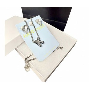 Initial K Necklace & Crystal Heart Earrings Set - Personalized Jewelry Gift