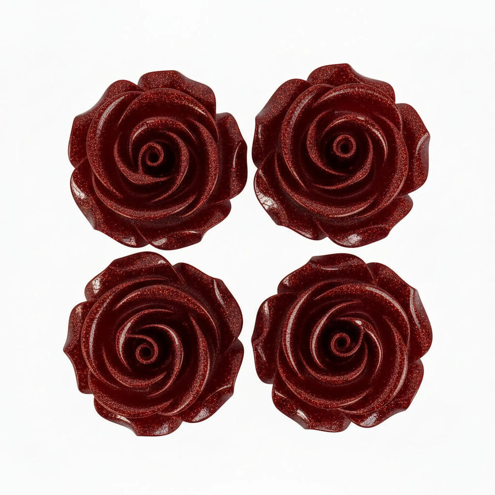 Close-up of red glitter rose with sparkling finish for resin crafts