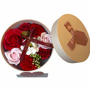 Close-up of red, pink and white rose petal soaps with Love is Eternal ribbon - Ready to gift bath set