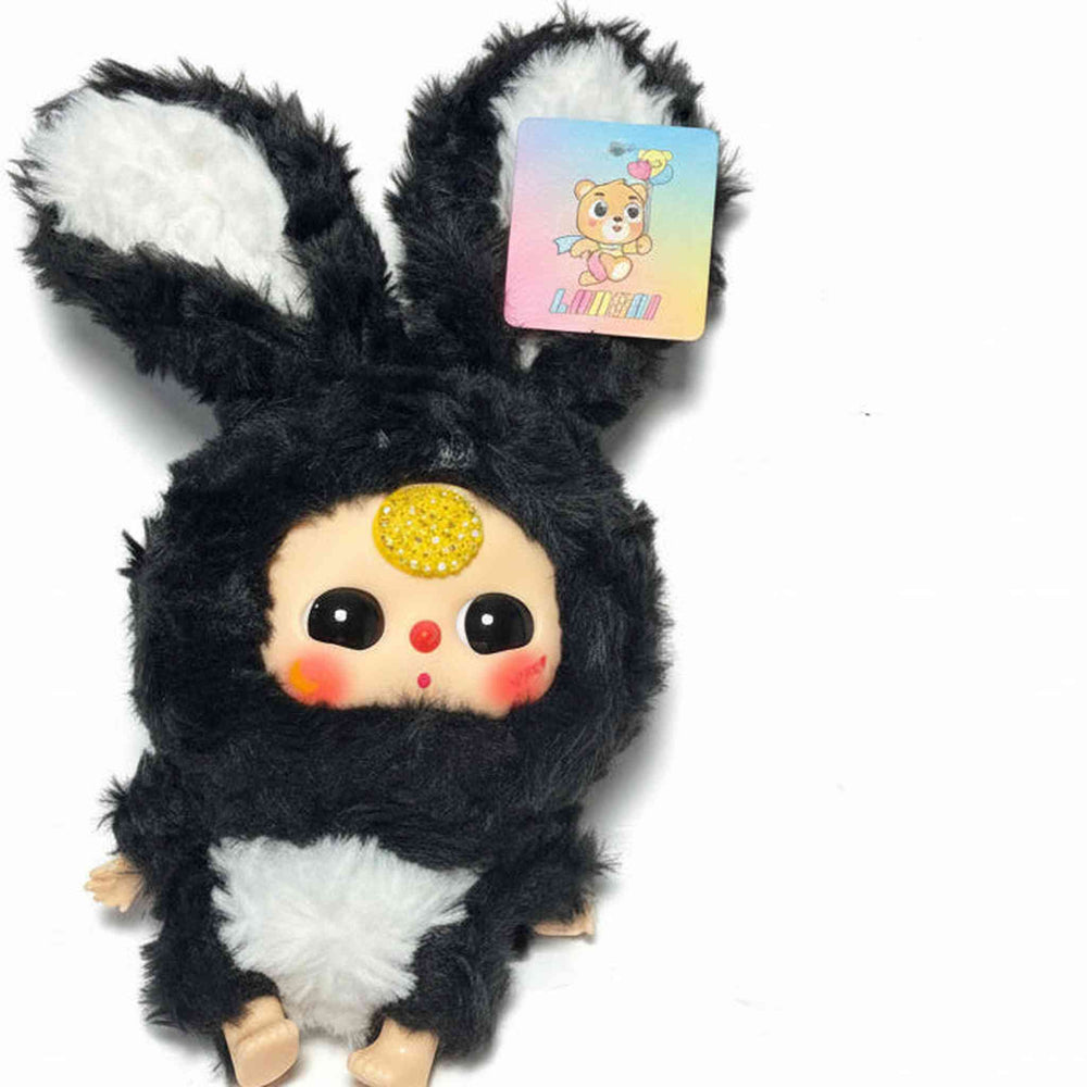 Close up Baby Three Plush - Crystal Bedazzled Black & White | Baby 3 Kawaii Gift with Yellow Crystals