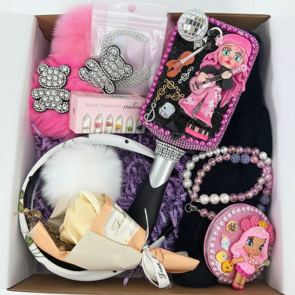Country girl vanity gift box for women with hairbrush, compact mirror, hair clips, anklet, socks and accessories