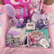 Cute girls accessories bundle with journal, gel pens, mini suitcase and novelty keychains