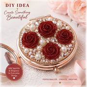 Decorated Compact Mirror — un espejo compacto decorado con las rosas rojas, pearls y rhinestones.