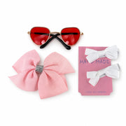 Dog fashion accessories with sunglasses, soft bow and matching white bow clips