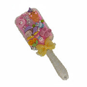 Elegant white paddle hair brush featuring a custom handmade pearlized finish handle and comfortable bristles