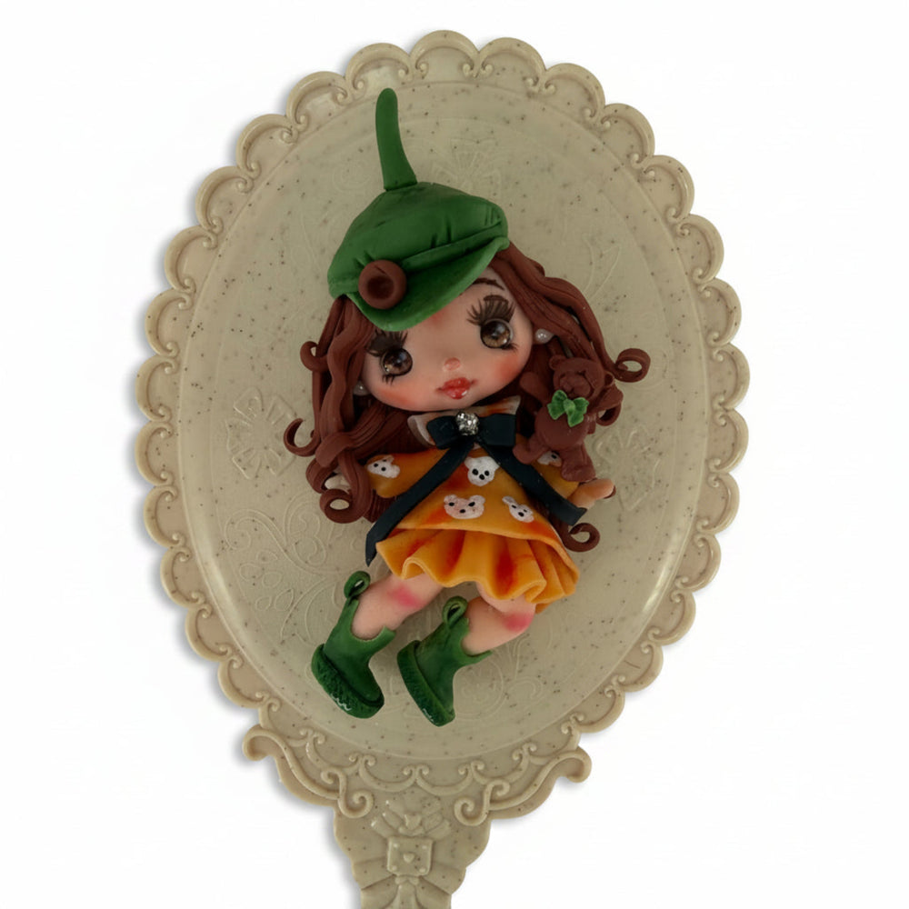 Flat back view of a kawaii French girl planar doll showing smooth flat surface for craft gluing