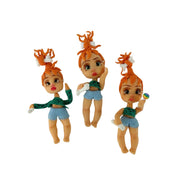 Flatback flexible porcelain mini torso figures holding a small bone, ideal for DIY hair bow centerpieces
