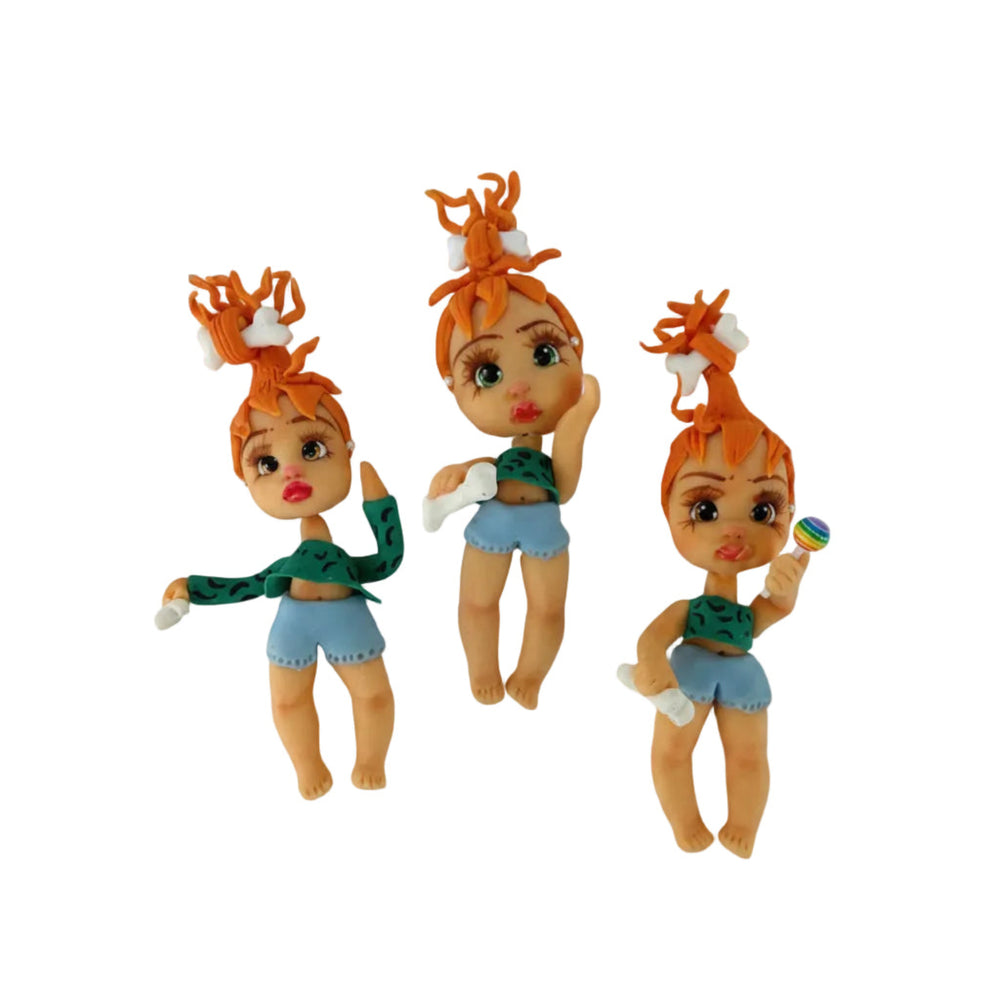 Flatback flexible porcelain mini torso figures holding a small bone, ideal for DIY hair bow centerpieces