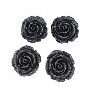 Black Glitter Rose Cabochons – 4 Pc DIY Craft Flatbacks