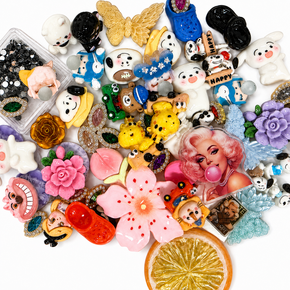 Generous mystery DIY assortment with colorful character figures, animals, flowers, portraits and jeweled craft embellishments