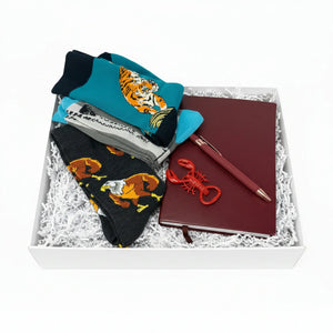 Gift Set for Men - Novelty Socks, Lobster Bottle Opener, Notebook & Pen