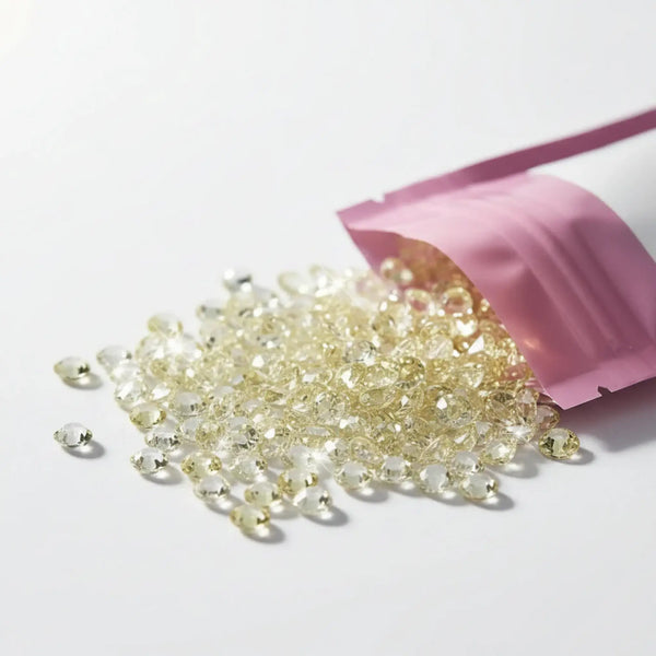 Gold diamond flat back acrylic scatters 5mm, 360 pieces per pack in resealable bag