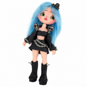 Gothic Lolita Inspired Flex Porcelain Doll Charm - Mini Kawaii Blue Hair Figure