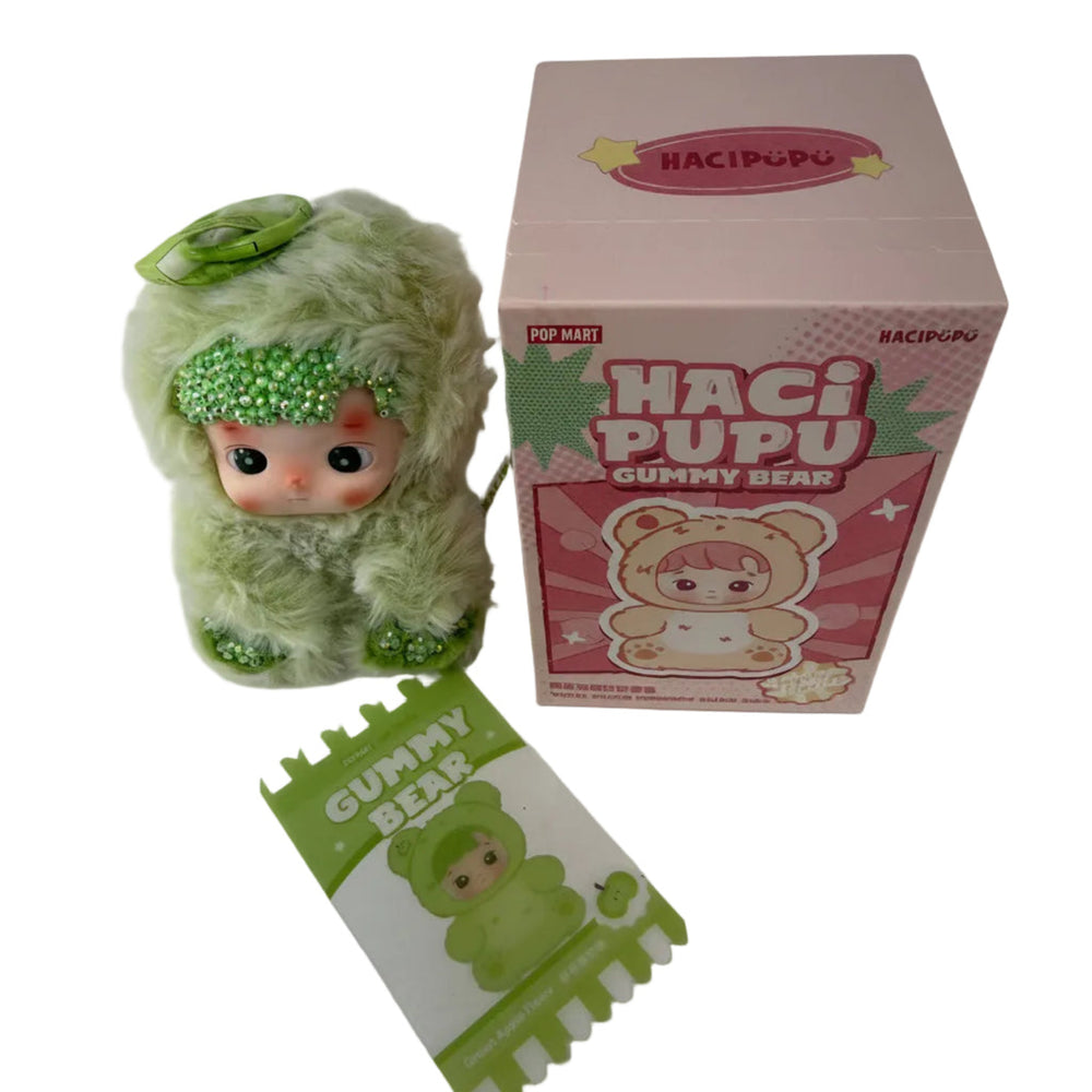 Hacipupu Green Apple Gummy Bear Crystal Bedazzled Edition kawaii collectible plush pendant, front view