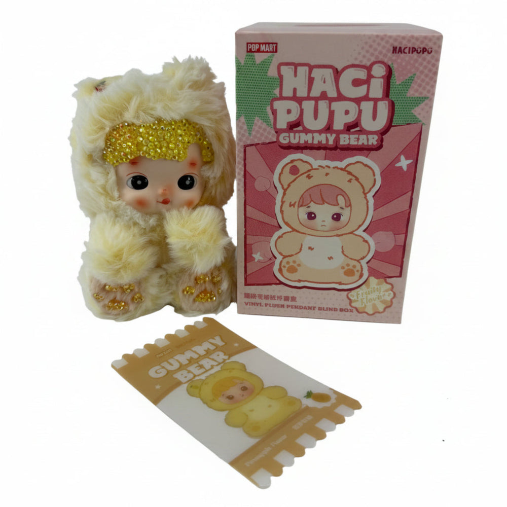 Hacipupu Pineapple Gummy Bear Series vinyl plush pendant with crystal rhinestone bedazzled finish